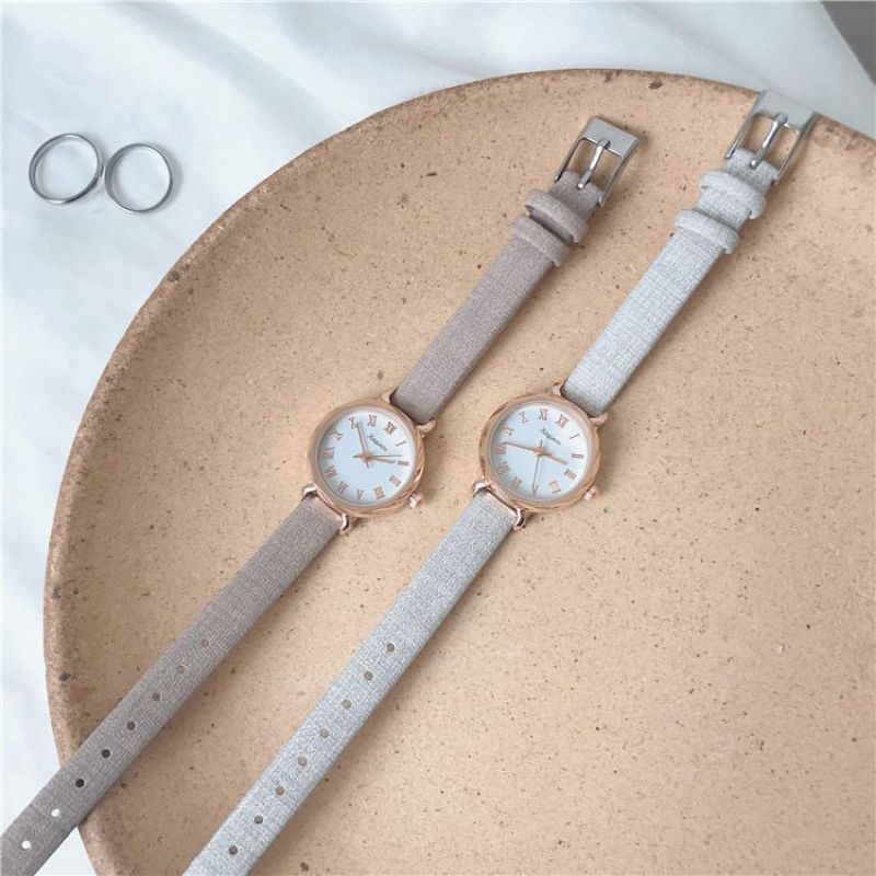 Jam Tangan Wanita Analog Bulat Strap Pu Quartz Bulat Fashion Korea Terbaru