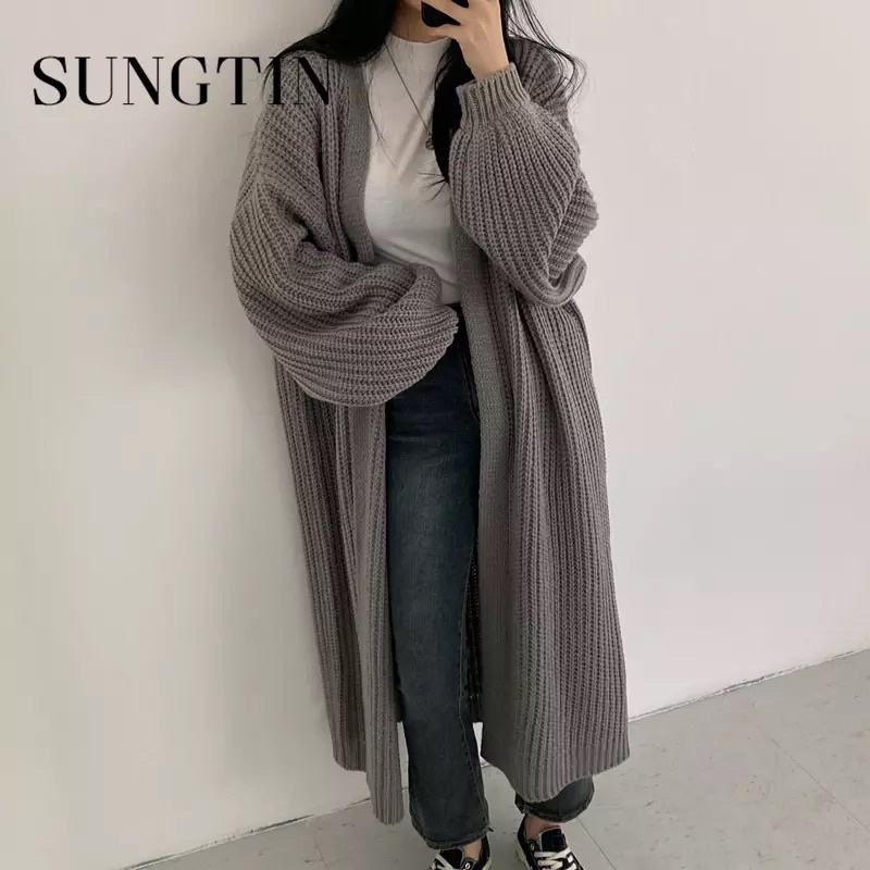 KBS Atasan Wanita Kardigan Rajutan Panjang Kasual Mantel Sweter Longgar  Pakaian Fashion Korea