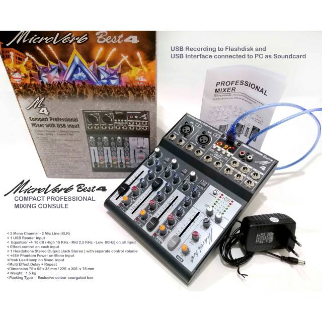 Mixer 4 Channel Microverb Best-4 Support pc usb Bluetooth Baru