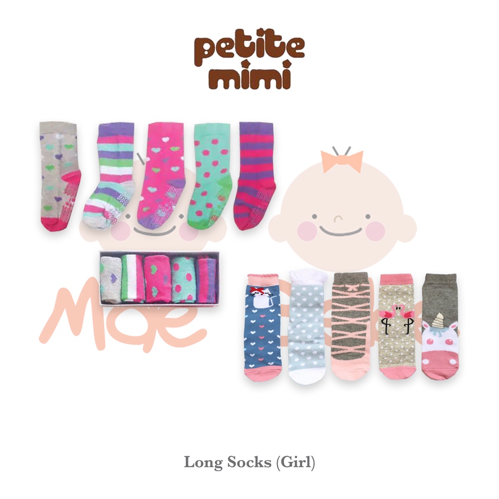 Petite Mimi Long Socks Girl Kaos Kaki Panjang Anak Perempuan 5 Pasang