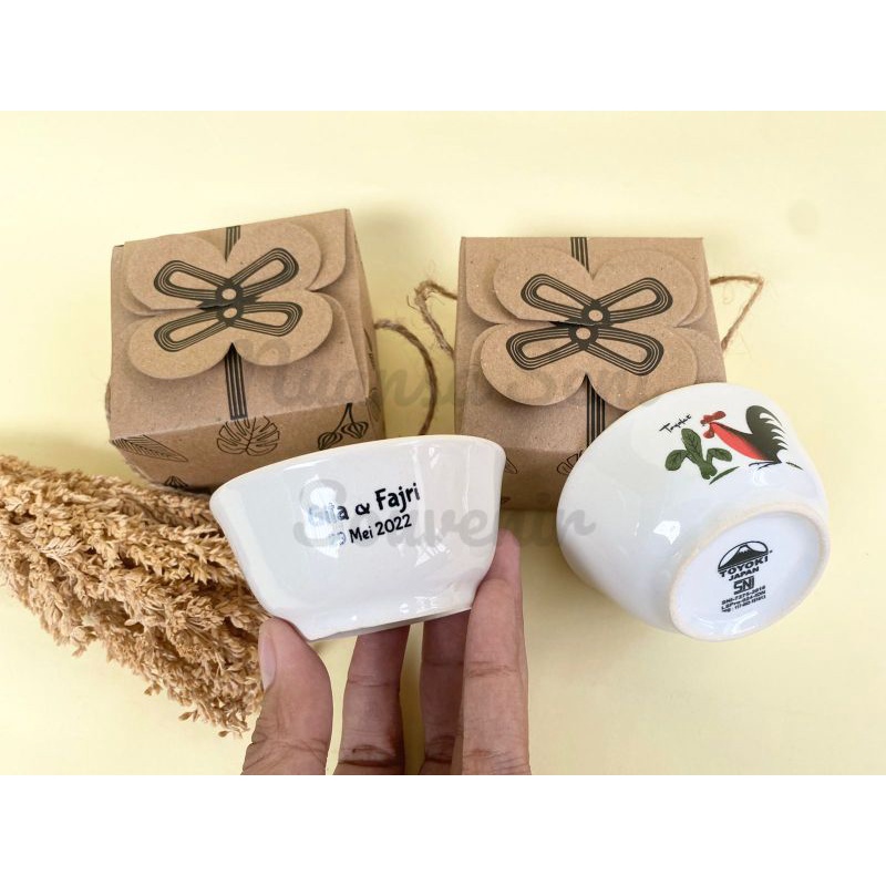 Souvenir Pernikahan Mangkok Sambel Mangkok Keramik Kecil Mangkok Ayam Jago Mini Mangkuk Sablon Kemas