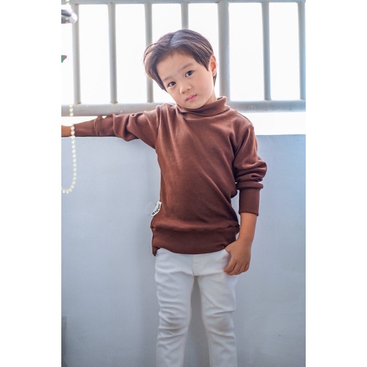Turtle neck anak laki laki fashion anak laki laki kaos anak bahan rib hyun long sleeve rainkidswear-Hyun dark choco