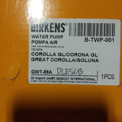 water pump toyota corona gl pompa air toyota corona gl