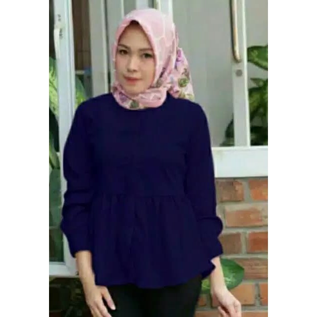 Blus Lengan Panjang Gaya Korea Bahan Katun Linen Untuk Wanita 1364LG Blouse Polos Nadya