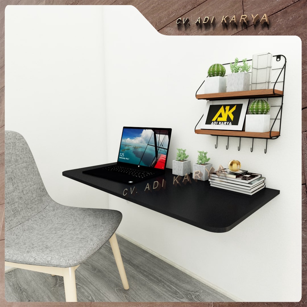 Meja Lipat Dinding 100 x 40 Meja Belajar Kerja Dinding Ambalan Tempel Braket Besi Engsel Laptop Komp