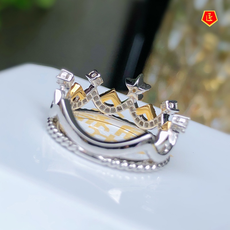 [Ready Stock]Pt950 Inlaid Yellow Diamond Five-Pointed Star Crown Ring