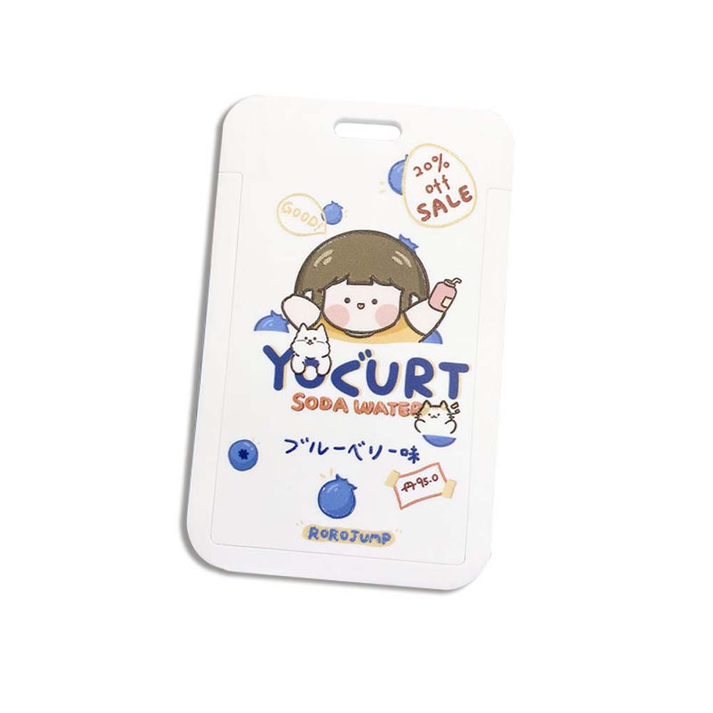 QUINTON Cute Card Holder with rope Cartoon Card Protective Cover ID Badge Holder Bank Credit Card Office School Name Tags Sliding Cover Work Card Soft Badge Case