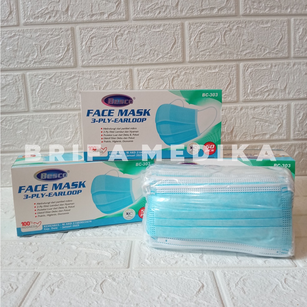 Masker Medis Besco Earloop 3 Ply Isi 50 Pcs