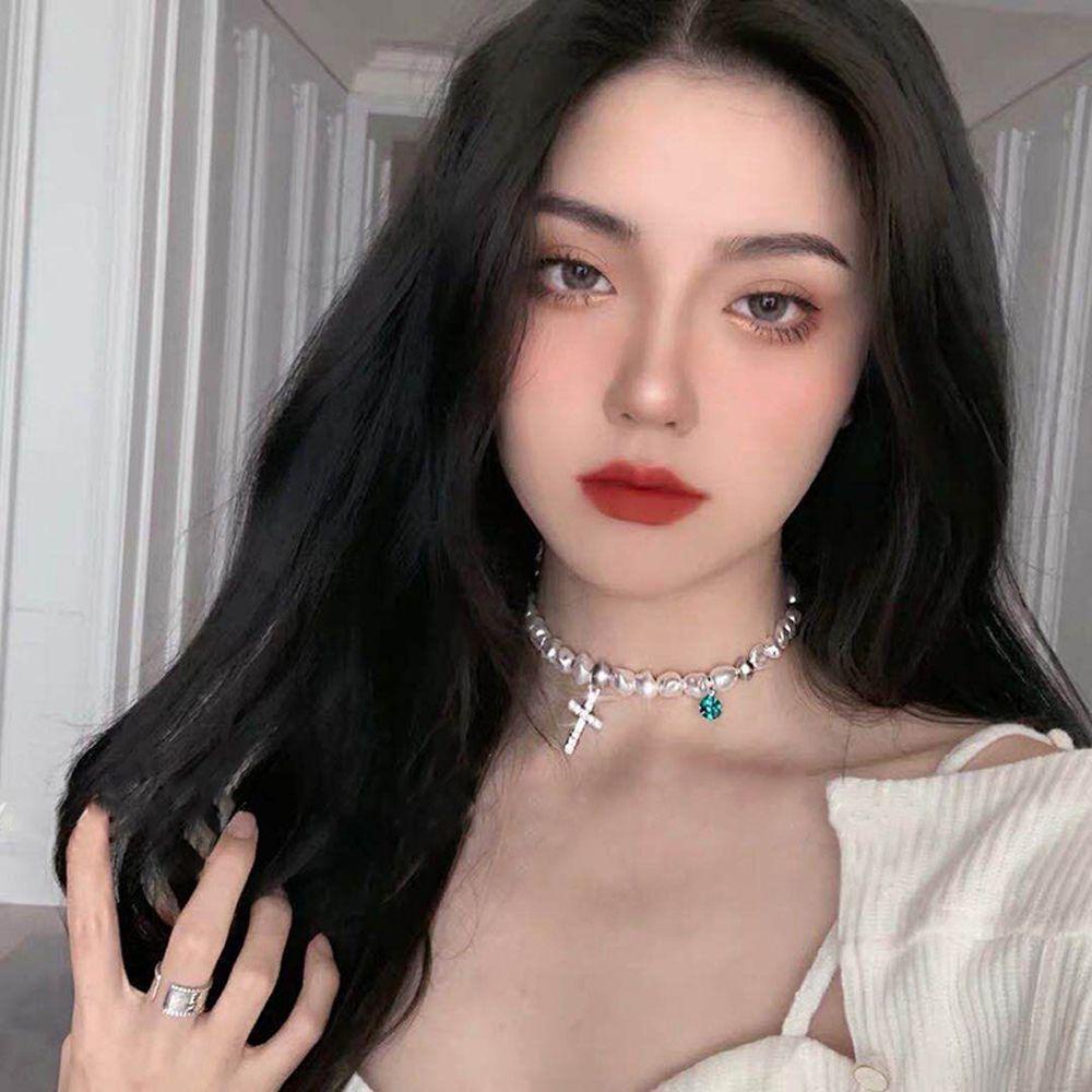 Needway Kalung Gaya Korea Punk Temperamen Liontin Salib Untuk Pria Kristal Perhiasan Leher Fashion
