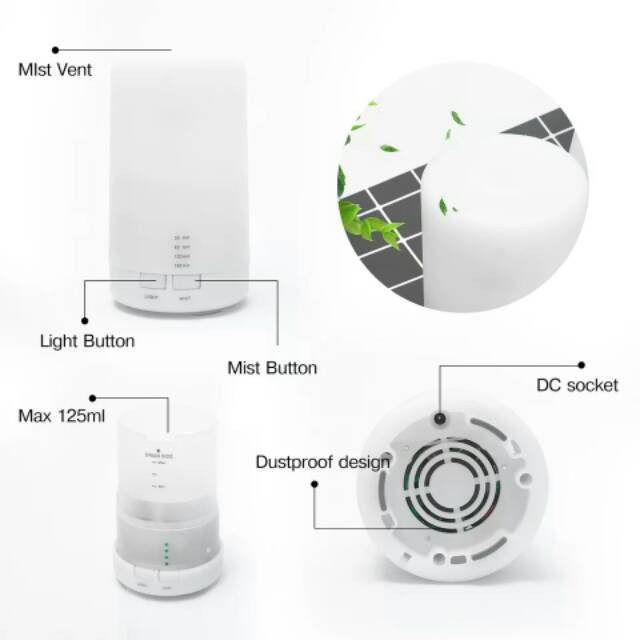 Humidifier Purifier Diffuser Ultrasonic Pelembab Pengharum Udara Lampu Tidur 125 ml