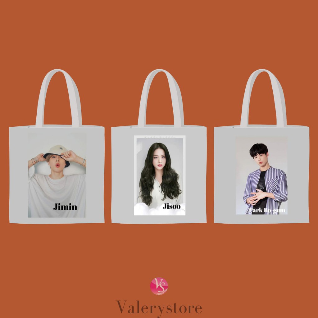 Totebag Kekinian/Tas Penutup Resleting/Tas Wanita Fashion/Totebag Laptop Custom Printing Full Color 2sisi Jennie