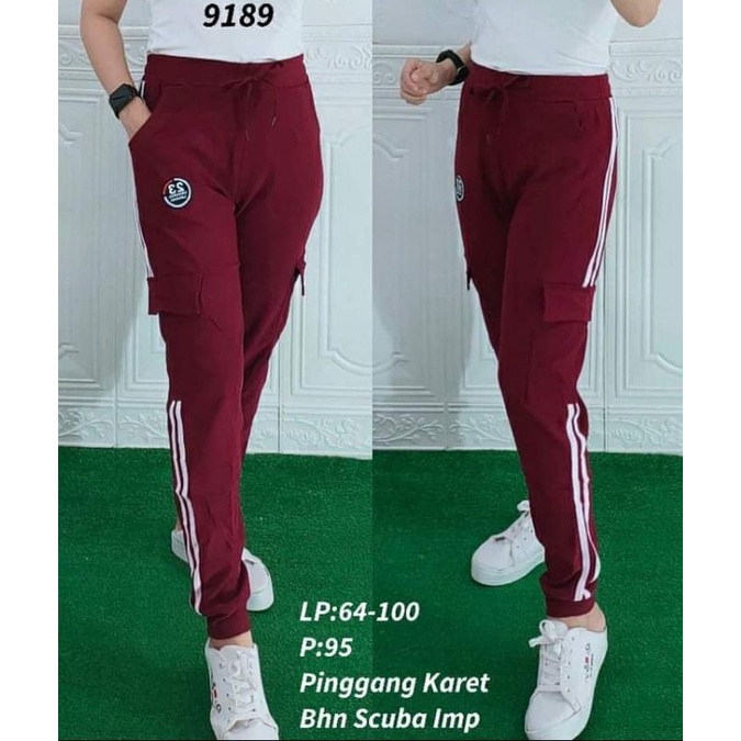 Celana training wanita Jogger sport jogger cargo panjang import training sport list putih-3