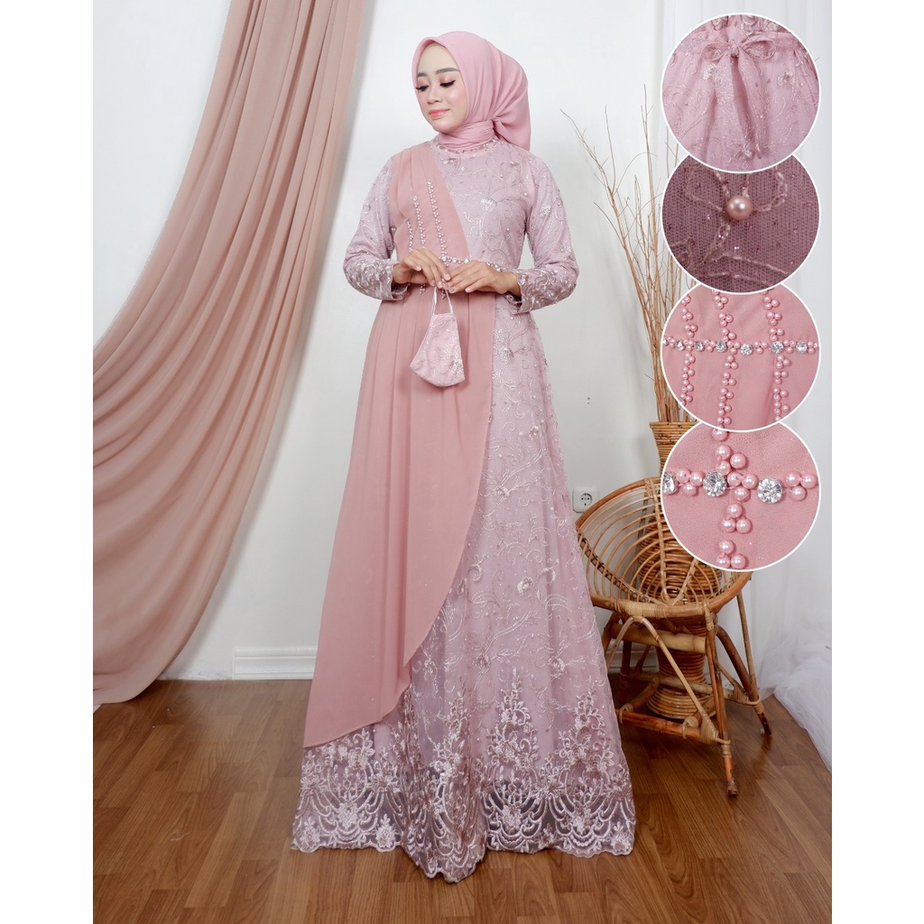 Permata Olshop / Kebaya Gamis Pesta Maudy NK Full Payet / Dress Kondangan / Dresscode Pesta