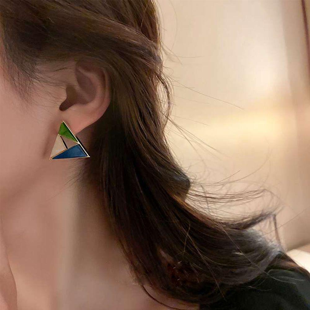 Needway Wanita Anting Perhiasan Temperamen Enamel Segitiga Belah Ketupat Tidak Teratur Geometris Telinga drop