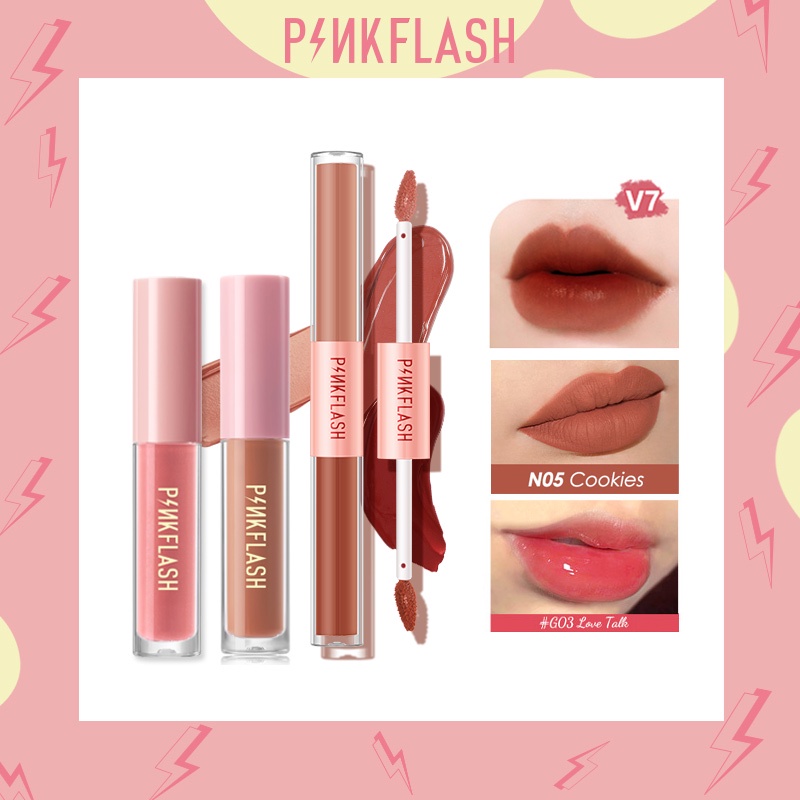 PINKFLASH 3 Pcs Lipstcik Set Dual-ended 2 in 1 Matte Lipstick Moisturising Shimmering Lip Gloss Makeup Set Hottest Beauty Set