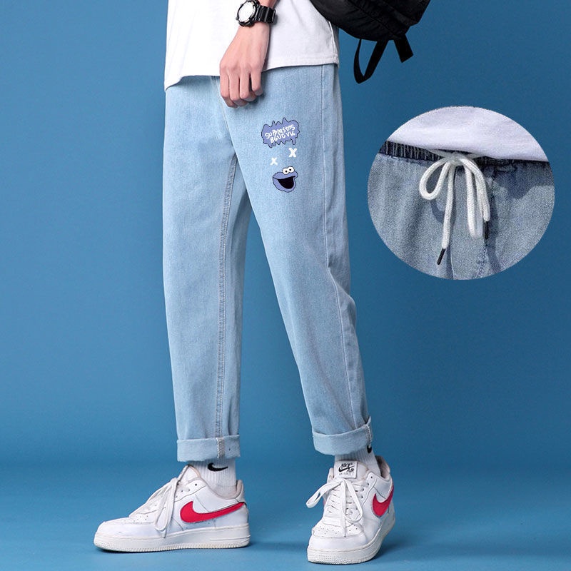 Celana Jeans Pria 2022 Musim Panas Versi Korea Tren Pria Bagian Tipis Longgar Lurus Sembilan Titik L