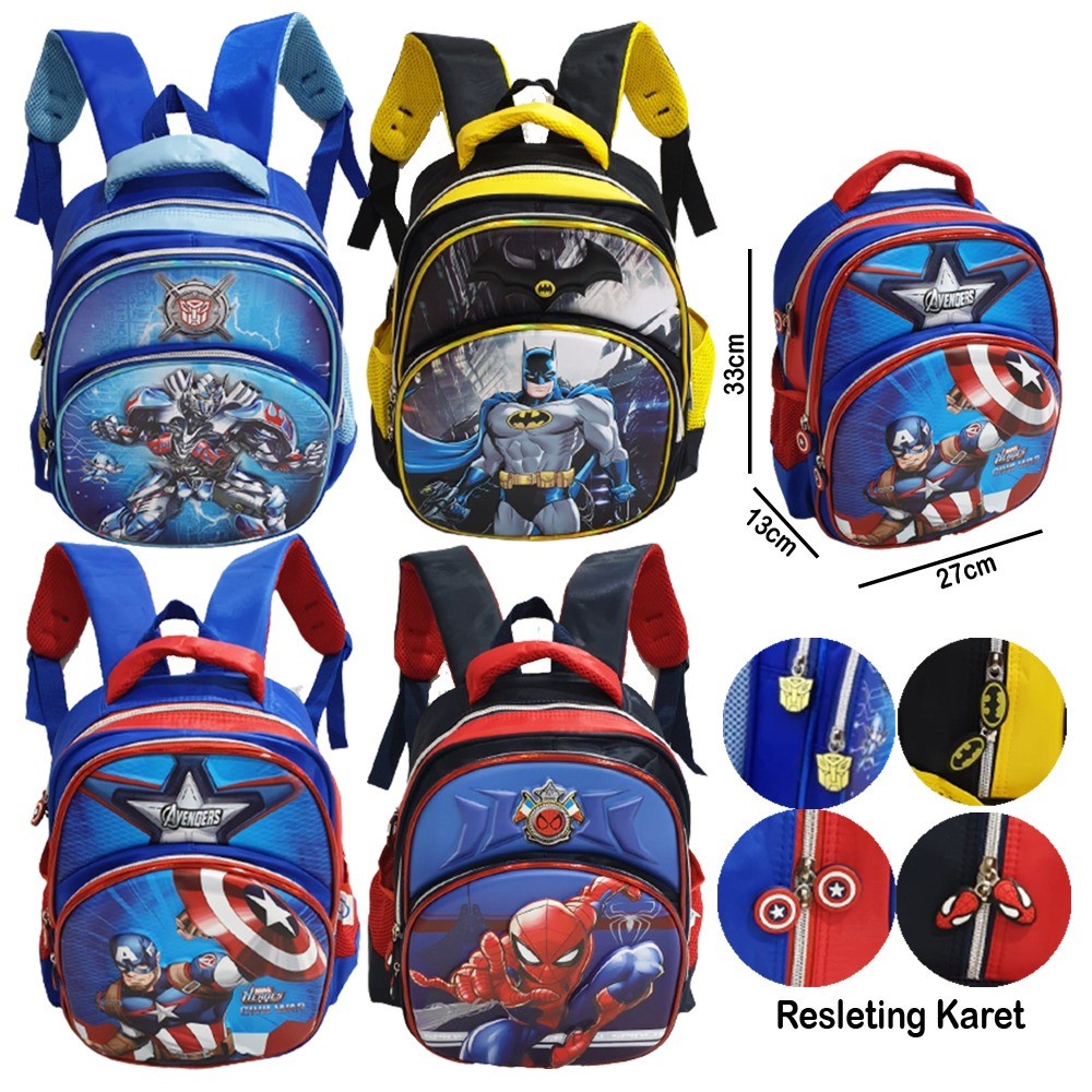 Tas Anak Sekolah TK Ransel Laki Laki Gambar Robot Rocket EMBOS LOVE RAINBOW TIMBUL 3Resleting Karet IMPORT ( Sun Love Rainbow Alucard Body Pin )