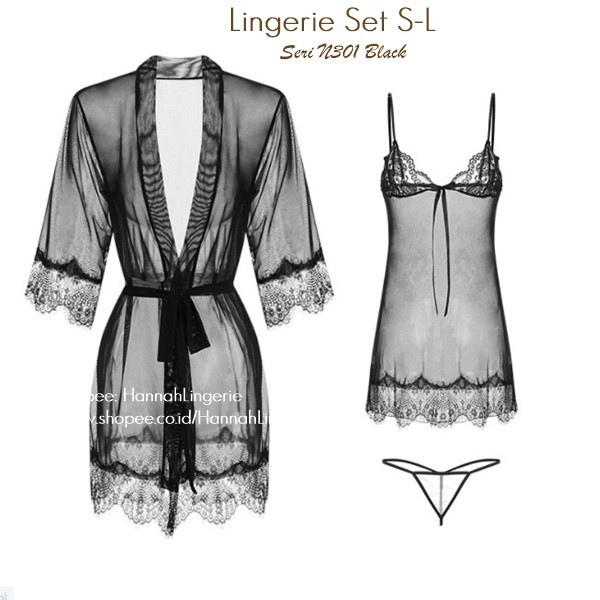 S-L Lingerie Sets Original - Sexy Lingerie Wanita Baju Tidur Transparan Malam Pertama Lingering N301