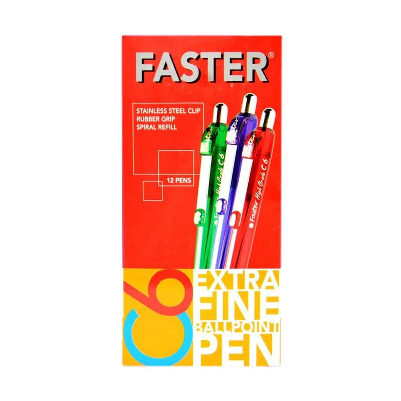 Pulpen / Ballpoint Pen Faster C6 Cetek / pencet Hitam - 1 Box