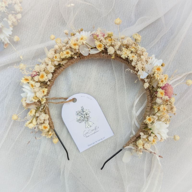 Bando Dried Babybreath Natural Cream Flower Crown