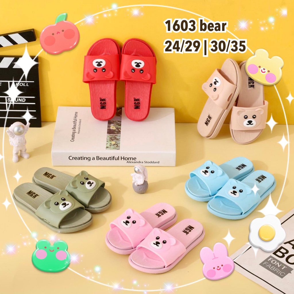 [NEW] Sandal Slop Anak Cewek Kepala Beruang Bear Korea Imut Lucu Empuk Impor MGR Mokaya Morego Balance (1603 bear) / size 24-29