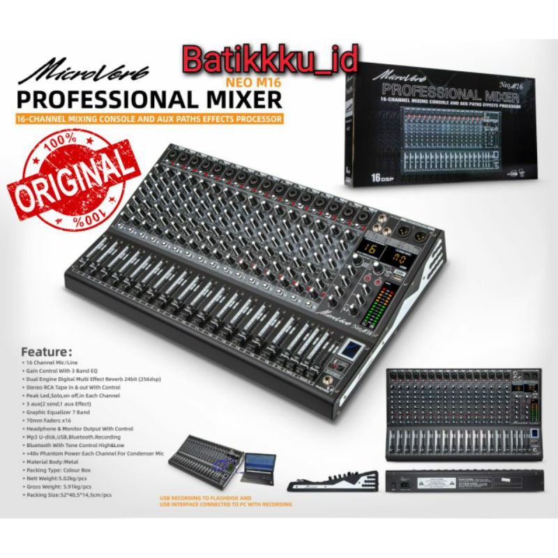 [ORIGINAL] MIXER MICROVERB NEOM16 / NEO M16 / NEO M 16 (16 CHANNEL) BISA BLUETOOTH - RECORDING - USB