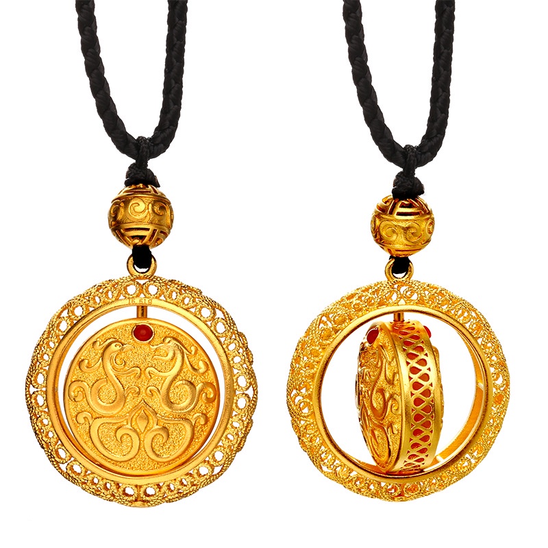 [Ready Stock]Fashion Gold-Plated Pendant Ring Hollow Rotating Necklace