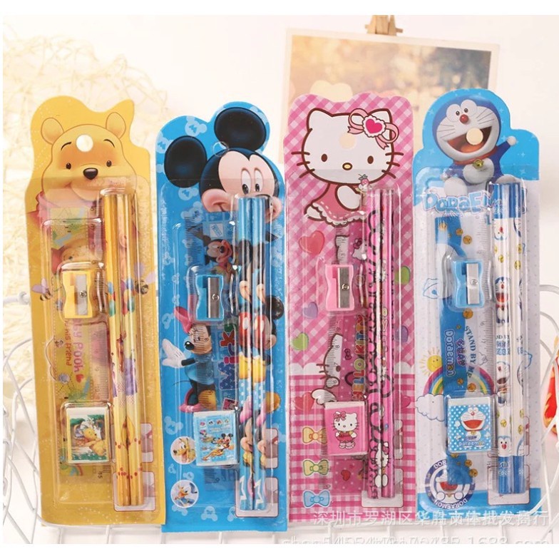 MurmerOfficial S004 Alat Tulis Mini MINI STATIONERY SET ALAT TULIS SEKOLAH 5 in 1 KARAKTER LUCU