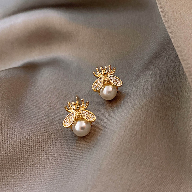 925 Silver Needle Little Bee Pearl Earrings Simple, Small And Cute Fashion Earrings