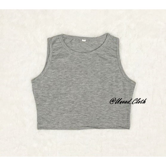 Uneed Cloth / TANKTOP WANITA POLOS / TENGTOP / TANKTOP JUMBO / CROP TANK / TANK TOP / LORY CROP TANK-Grey