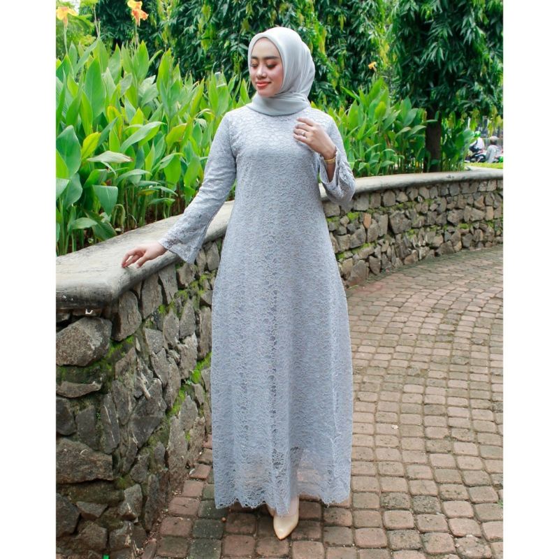 IndahKebaya | GAMIS BROKAT TERBARU / DRESS KEBAYA MURAH / KONDANGAN / MAROON NAVY SILVER GOLD DUSTY