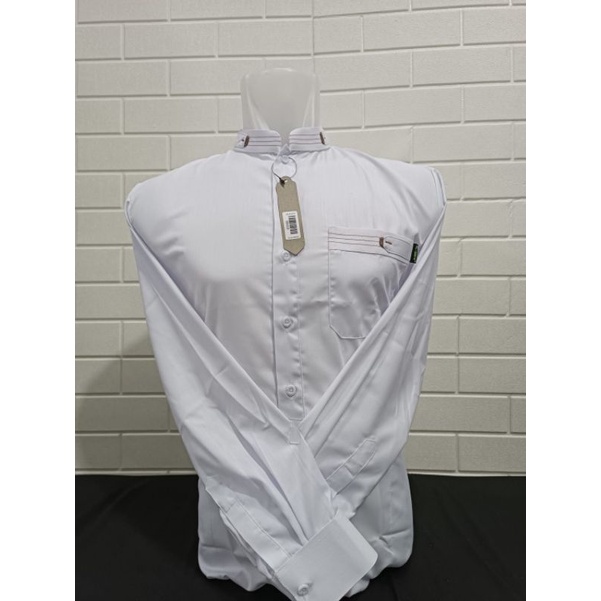 Baju Koko Pria Al-Wafa/AWF Gold Warna Putih Polos Lengan Panjang dan Pendek