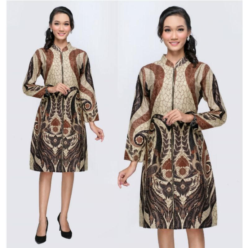 Dress Wanita Jumbo 4L-5L Atasan Batik Wanita Tunik Big Size XXXL Lengan Panjang AML