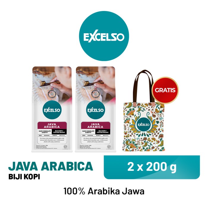 

[BISA COD] Buy 2 Excelso Java Arabica Biji 200 gr Get 1 Free Totebag Excelso