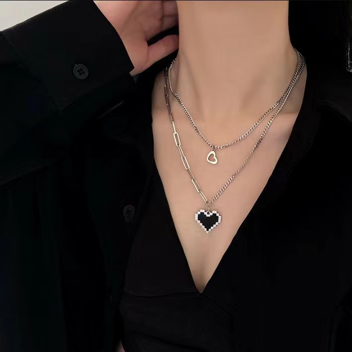 IFYOU Kalung Rantai Choker Desain Salib Hati Warna Silver Gaya Korea Untuk Pria