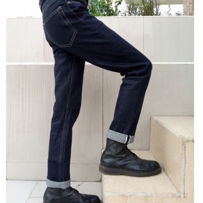 Jeans Selvedge Premium Kaku Celana Denim Selvedg Calana Panjang Pria Selveg 15 mozz kaku
