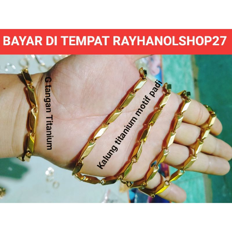 SET KALUNG TITANIUM MOTIF PADI JUMBO FREE GELANG TANGAN JUMBO LAPIS EMAS 24K MEWAH ELEGAN ANTI PUDAR