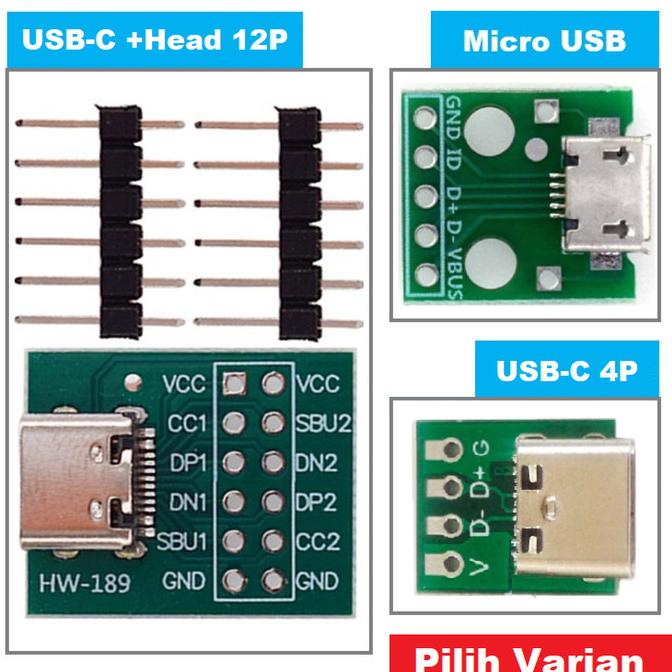 Converter USB Micro/Type-C to DIP 2.54mm PCB Adapter Socket Charger miror1m Ayo Beli