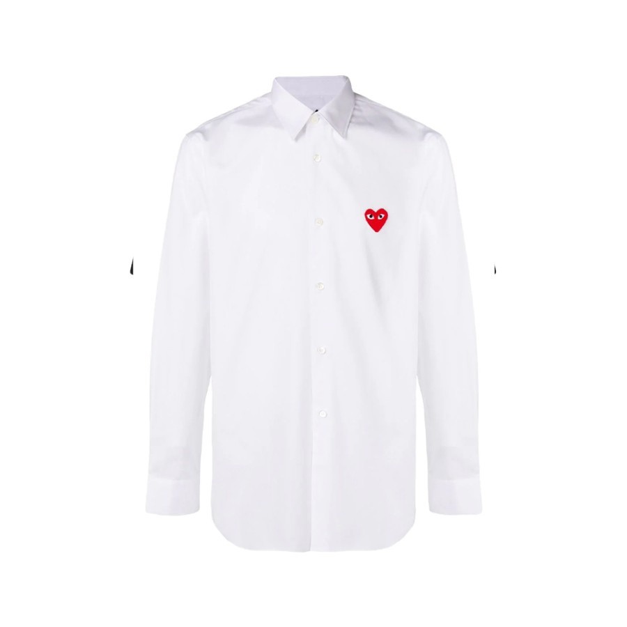 CDG Men Red Emblem Shirt - White 100% Authentic