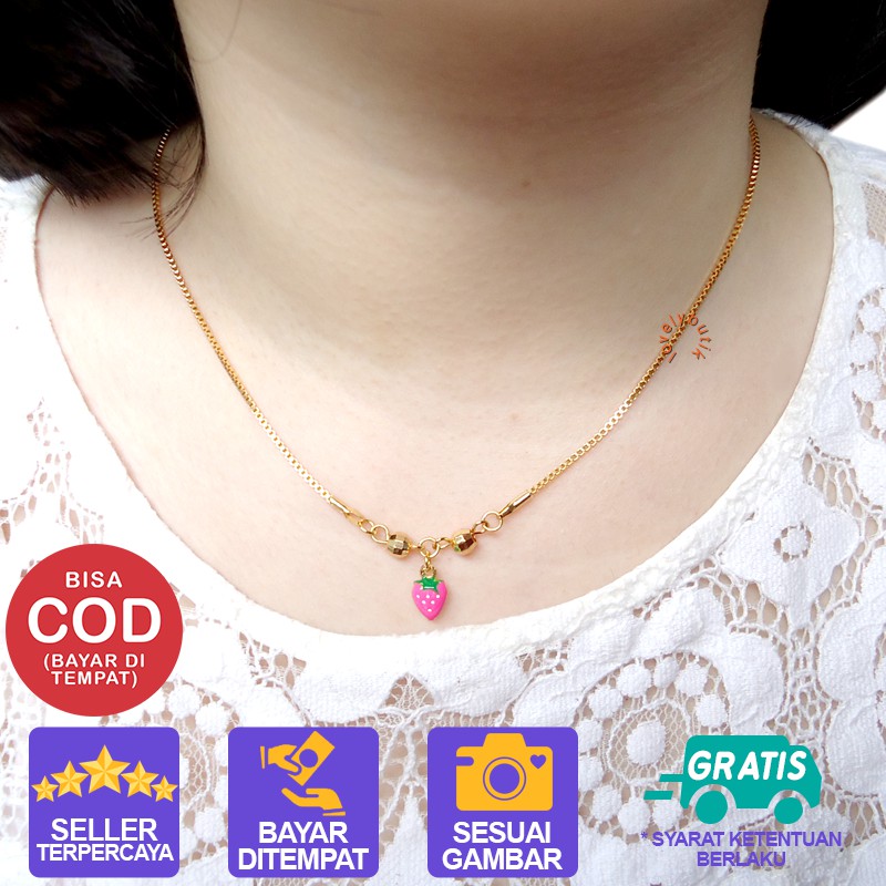 Kalung Xuping Rantai Lapis Emas Cantik Indah Anak Perempuan Motif Stoberi Pink/ Lovelybutik