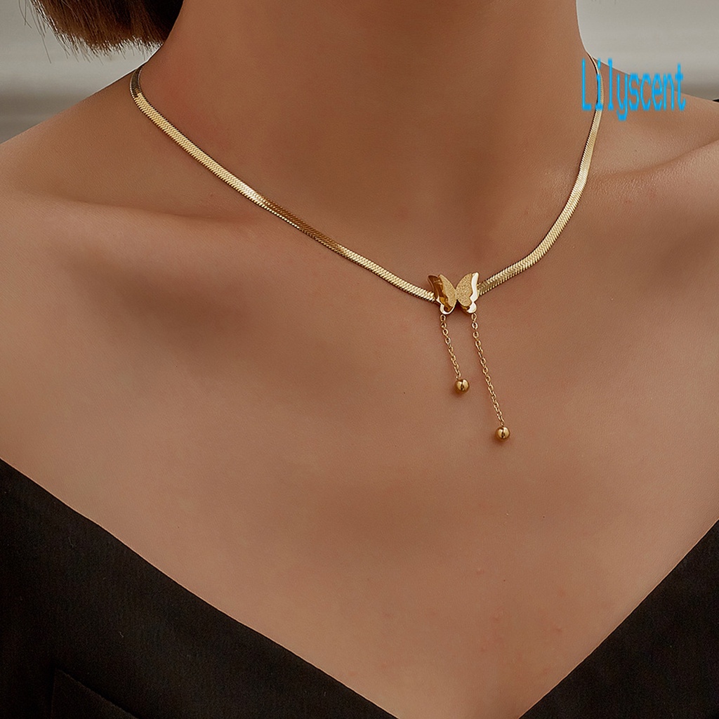 Lily Kalung Rantai Wanita Liontin Kupu-Kupu Rumbai Electroplating Adjustable Untuk Hadiah Ulang Tahun