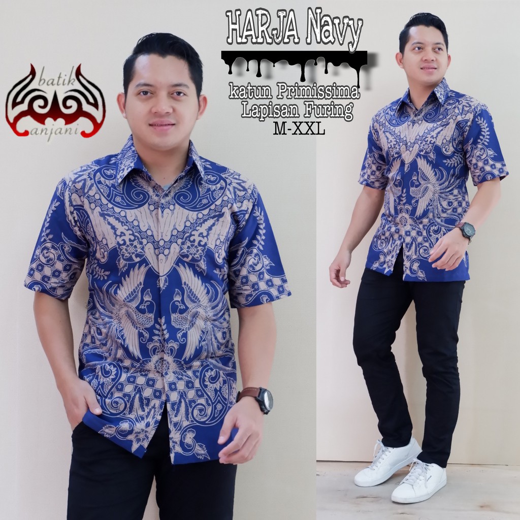 HARJA NAVY ANJANI KEMEJA BATIK SOLO PRIA LENGAN PENDEK LAPIS FURING ATASAN BATIK PREMIUM MODERN KATUN HALUS PERWIRA MAHESA RAJASWA ARIESWARA ANDHARU ANDHARA GITARJA GURDO IJO KENCONO UNGU GINANDRA SUKET SEGORO PEKSI SELING NAVY VIJAY PROBOSETO PRASTOWO