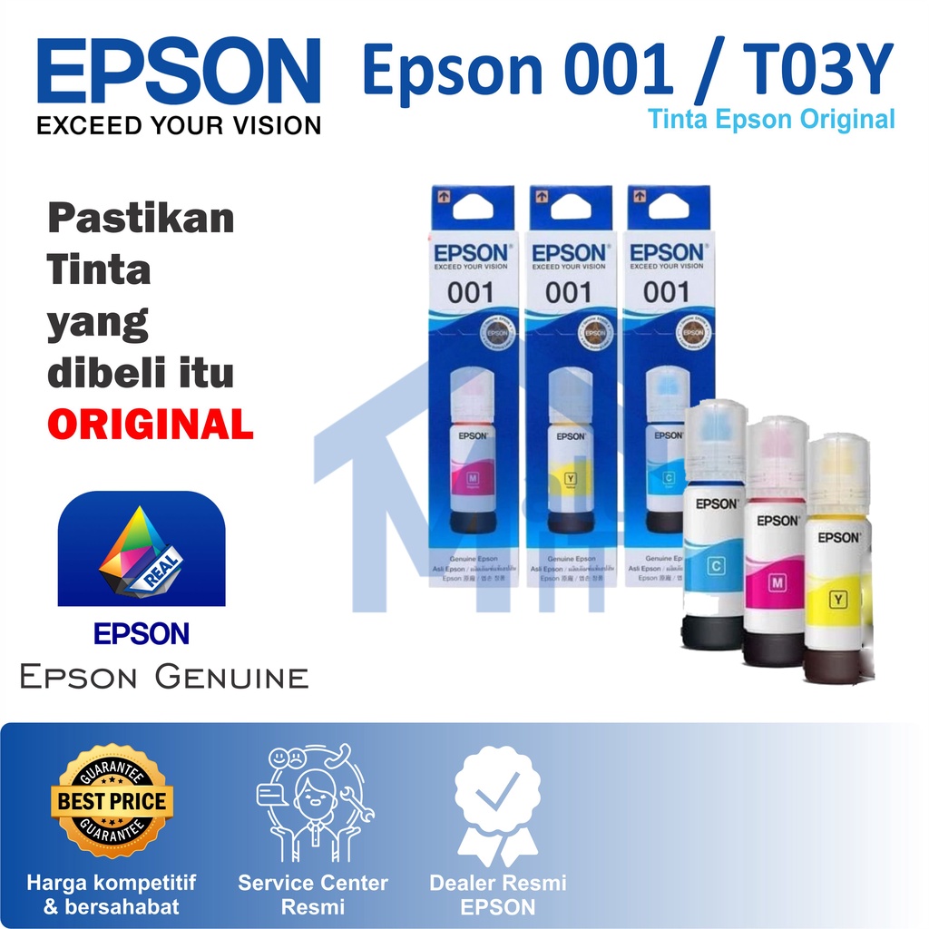 (BISA COD) ORIGINAL Tinta Epson 001 T001 T-001 T 001 COLOR T03Y - For L4150 L6160 L6170 L6190