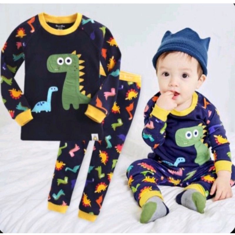 Piyama Kaos Anak/Pakaian Anak Motif Dino Big/Baju Tidur Anak Laki laki Dan perempuan