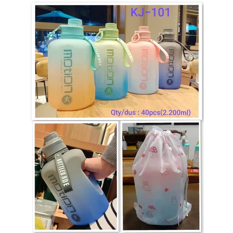 KJ101 Botol Motion 2200ml JUMBO FREE POUCH STICKER Botol Minum Motivasi Sport Gradasi Botol Korea Viral 2,2L