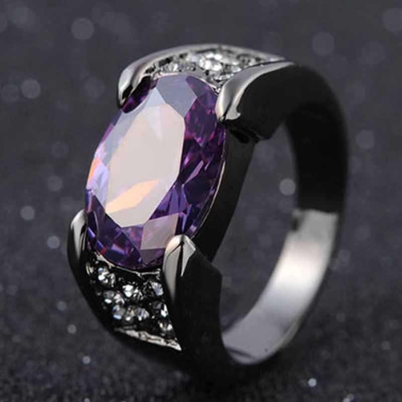 Cincin Batu Permata Merah Ungu Hitam Electroplating Bahan Stainless Untuk Pria Dan Wanita