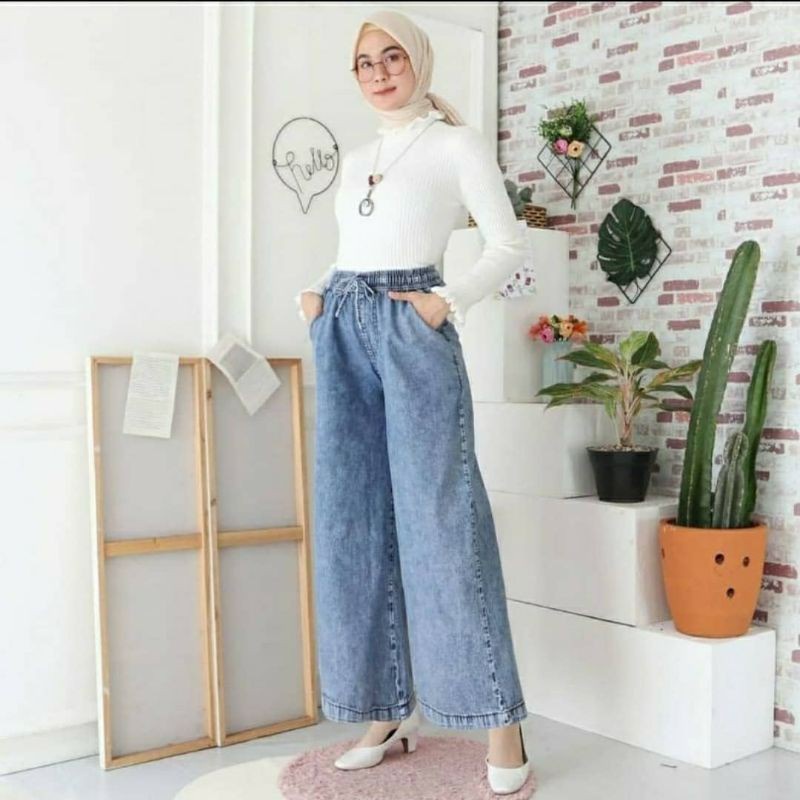 AFAREEN - Kulot Jeans Pinggang Karet Kolor Wanita Celana Baggy Jeans Snow Super Jumbo BB 60-100 Kg