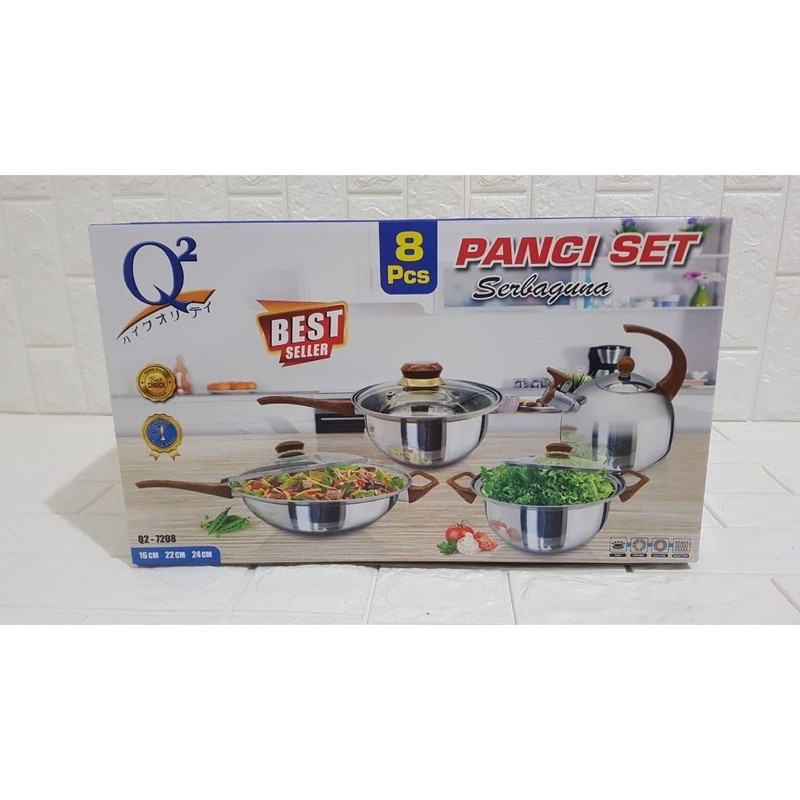 panci set serbaguna stainless 8pcs Q2 type 7208