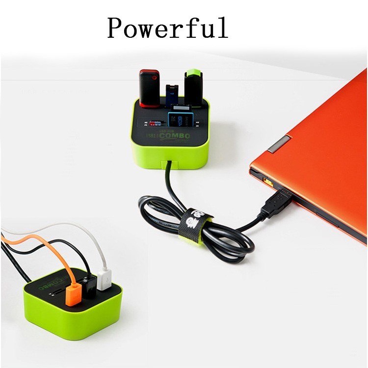 Combo Multi Card Reader + 3 USB HUB 2.0 Splitter - Black