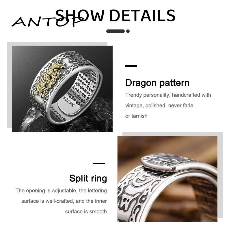 Cincin Model Terbuka Bahan Sterling Silver Desain Naga Terbang Gaya Retrotrendy Untuk Pria